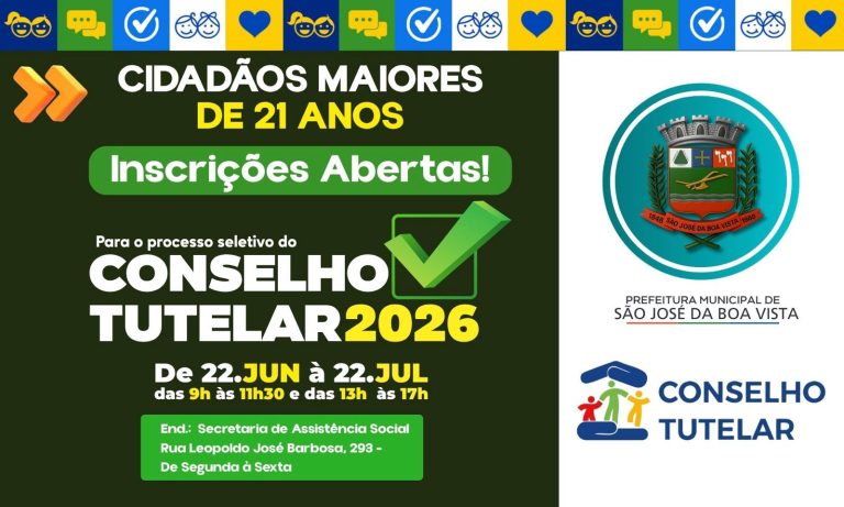 Inscrições para eleição complementar do Conselho Tutelar em SJBV vão até 22/07